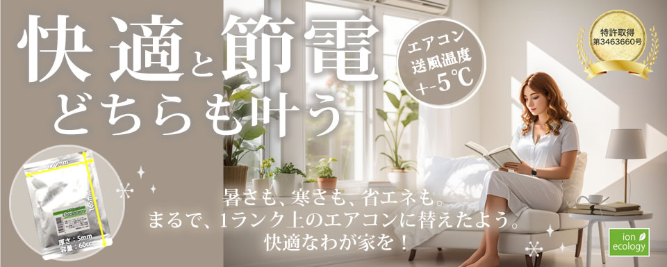 いままでにない
                        新しい省エネ! イオンの力で、いつもの設定温度でも送風温度が劇的に下がる！